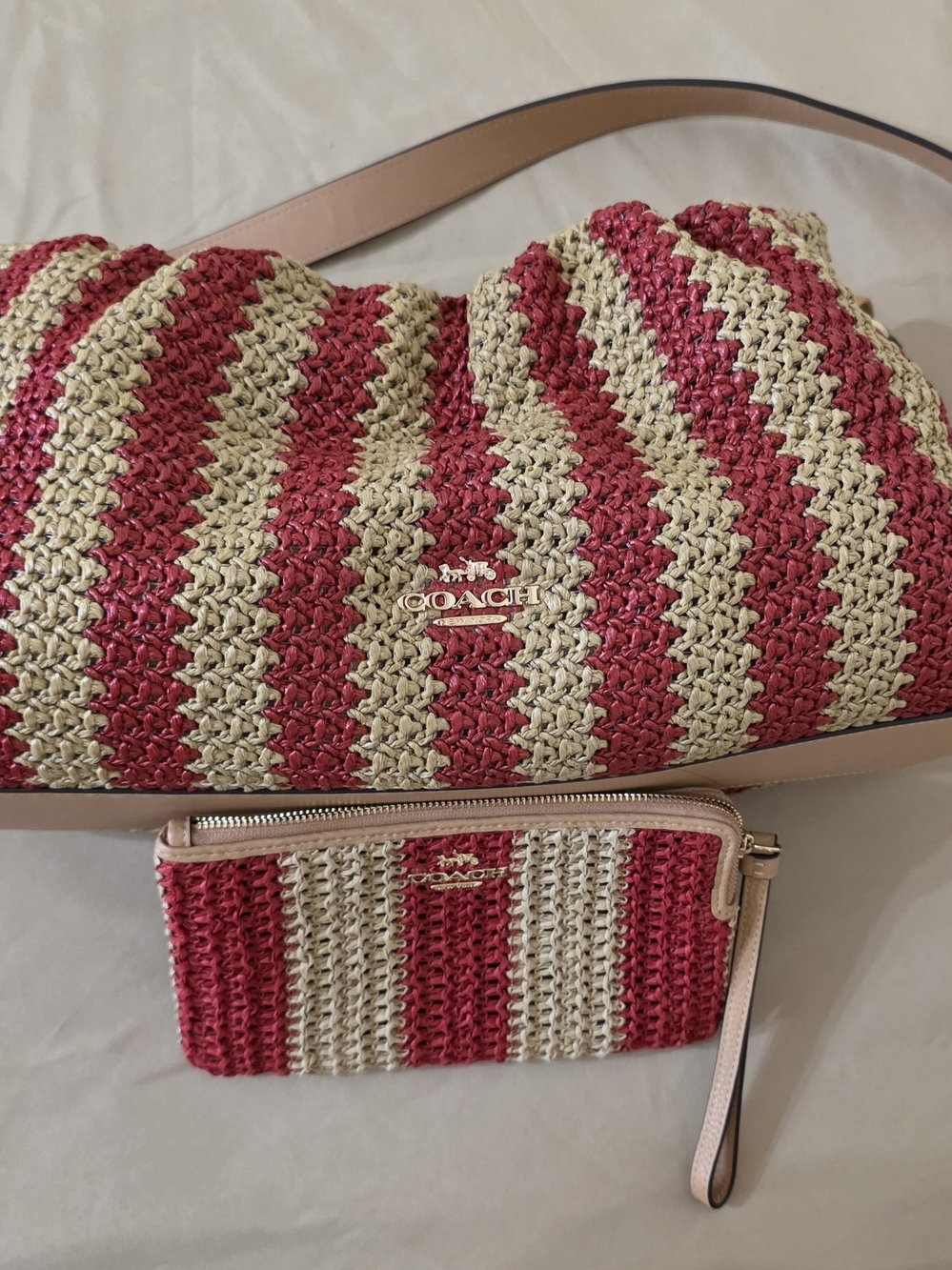 Coach Faye Large Shoulder Bag and Wristlet Set in Red and Cream